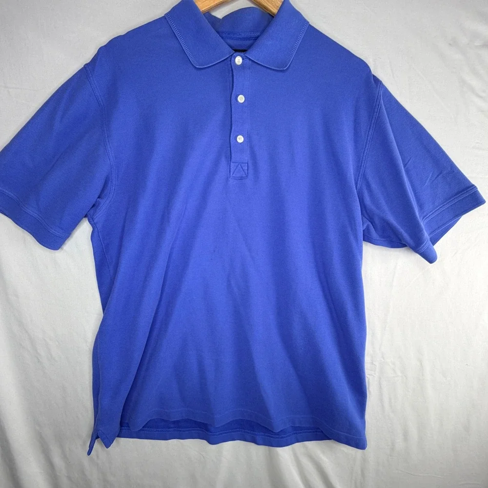 Greg Norman Play Dry Mens Blue Pique Golf Polo Shirt Size Large Short Sleeve